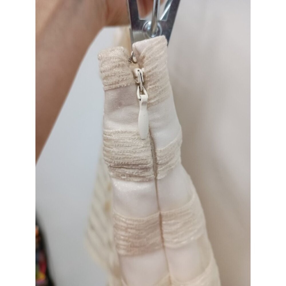 Ann Taylor Womens A-Line Mini Skirt Size 8 Cream Striped Shimmery Side Zip NEW - Picture 4 of 10